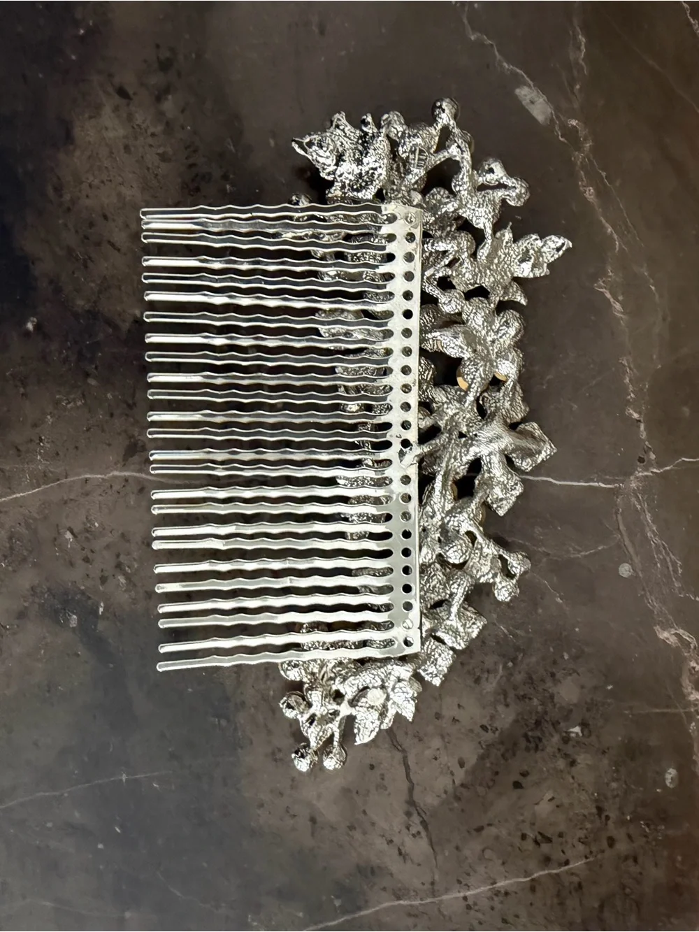 Silver Crystal Floral Hair Comb - Rhinestone Bridal Hairpiece